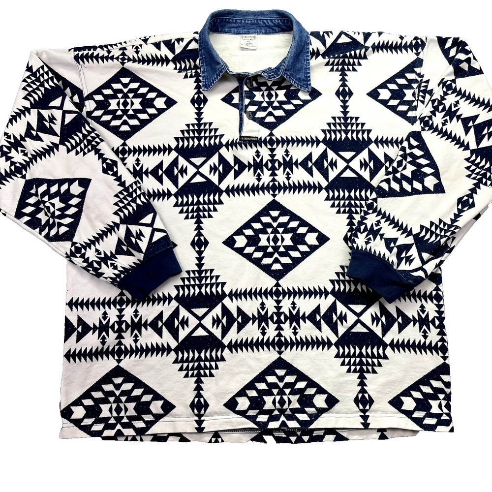 Vintage Structure ActiveWear Sweater Aztec Men's Sz‎ XL USA Made 90s Y2K Boho